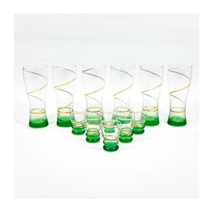 Készlet 6x nagyobb pohár és 6x kisebb felespohár átlátszó zöld