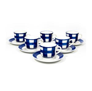 Kávéskészlet 6x kerámia csésze csészealjjal fehér kék