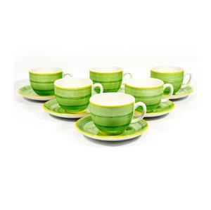 Készlet 6x kerámia csésze csészealjjal Tereza zöld sárga