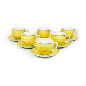 Készlet 6x kerámia csésze csészealjjal Tereza sárga zöld