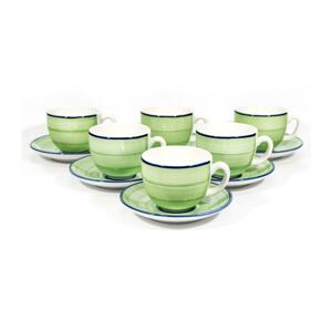 Készlet 6x kerámia csésze csészealjjal Tereza zöld kék