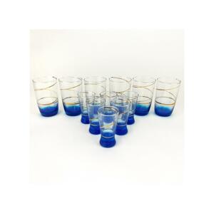 Készlet 6x nagyobb pohár és 6x kisebb pohár feleshez kék